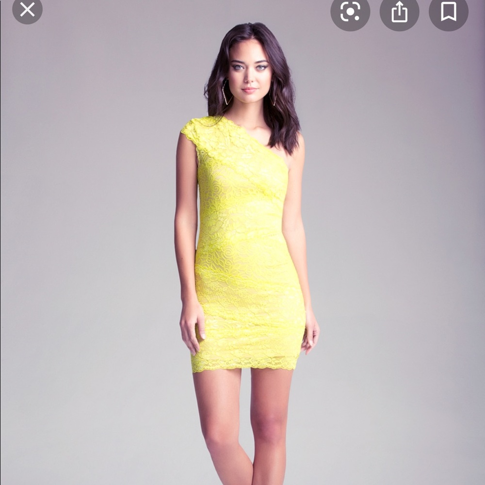 Bebe Yellow Lace One Shoulder dress